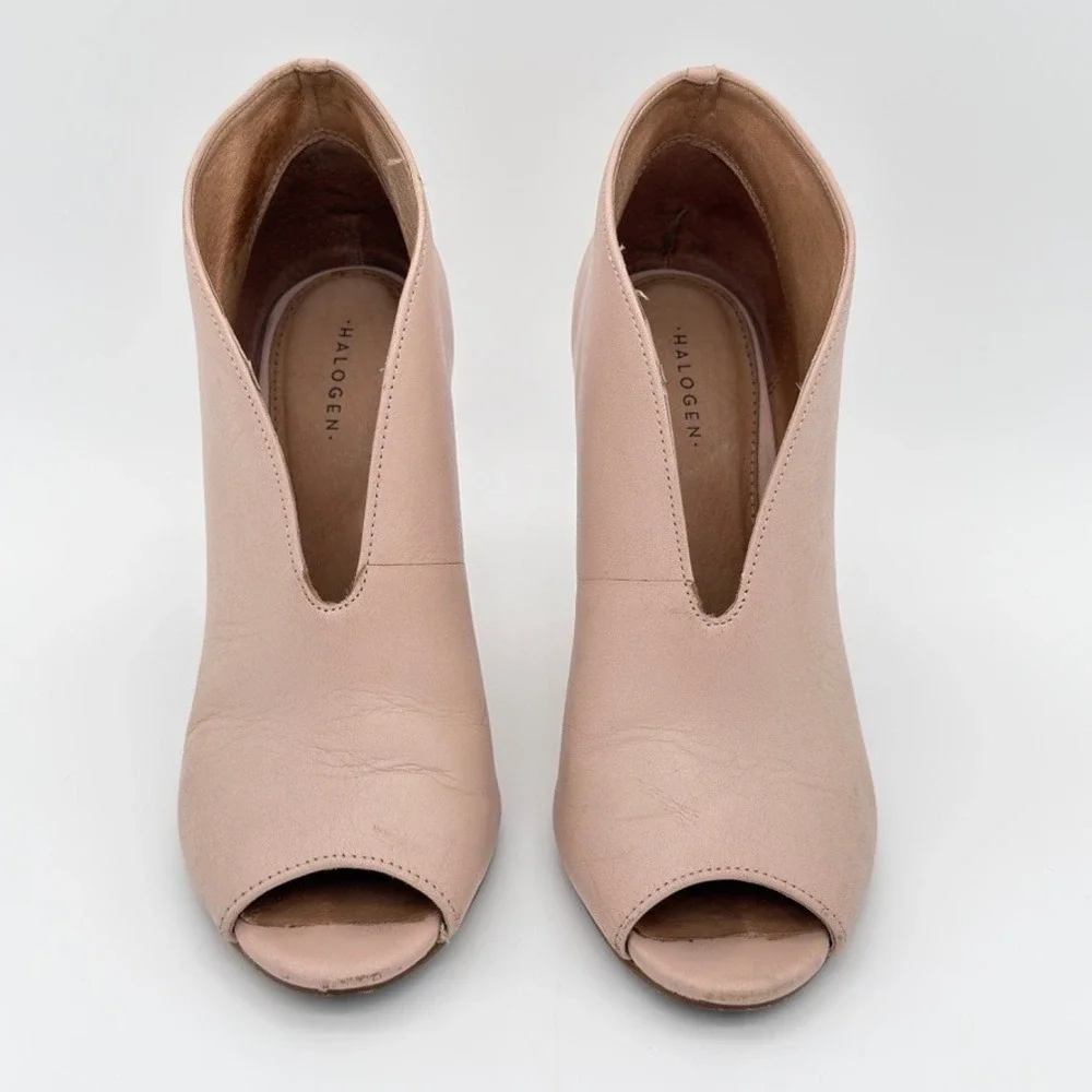 Halogen Blush Pink Leather Peep Toe Ankle Booties‎ Heels Women's 6.5M